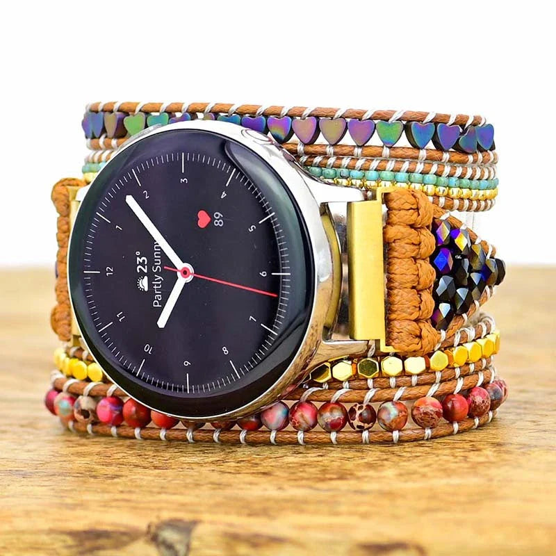 Love Black Gallstone Emperor Stone Rice Bead Woven Watch Strap - Premium UK Accessory with Natural Stone Beads and Unique Textural Appeal