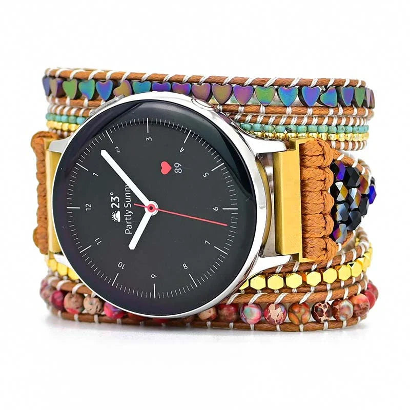 Love Black Gallstone Emperor Stone Rice Bead Woven Watch Strap - Premium UK Accessory with Natural Stone Beads and Unique Textural Appeal