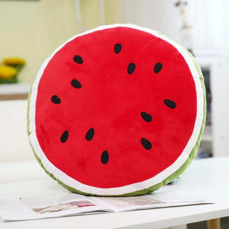 A lifelike plush watermelon toy with a soft, cuddly design that is perfect for children and adults.