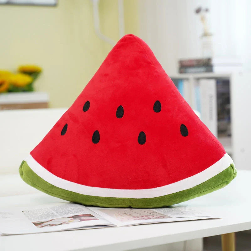 A lifelike plush watermelon toy with a soft, cuddly design that is perfect for children and adults.