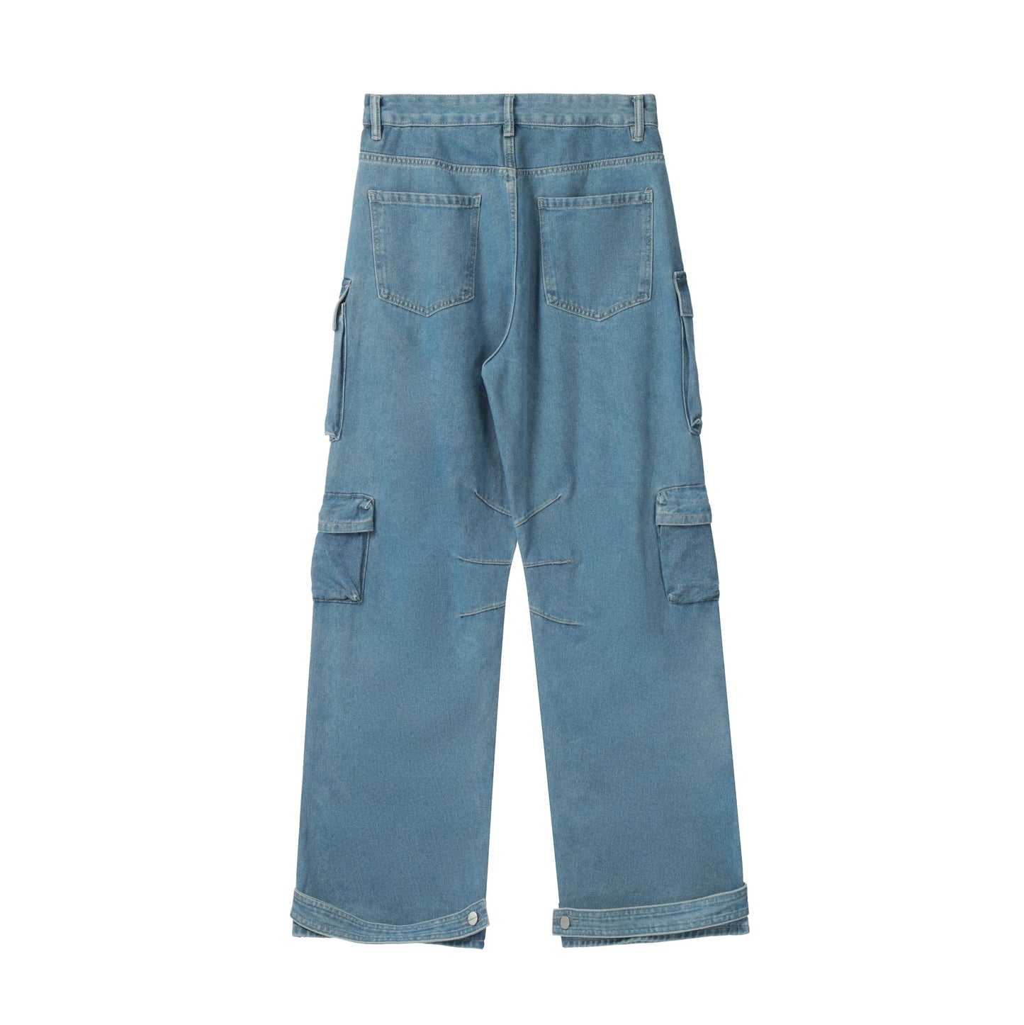 American High Street Multi-pocket Washed Baggy Jeans in Blue, featuring a relaxed, baggy fit and multiple pockets for functional style.