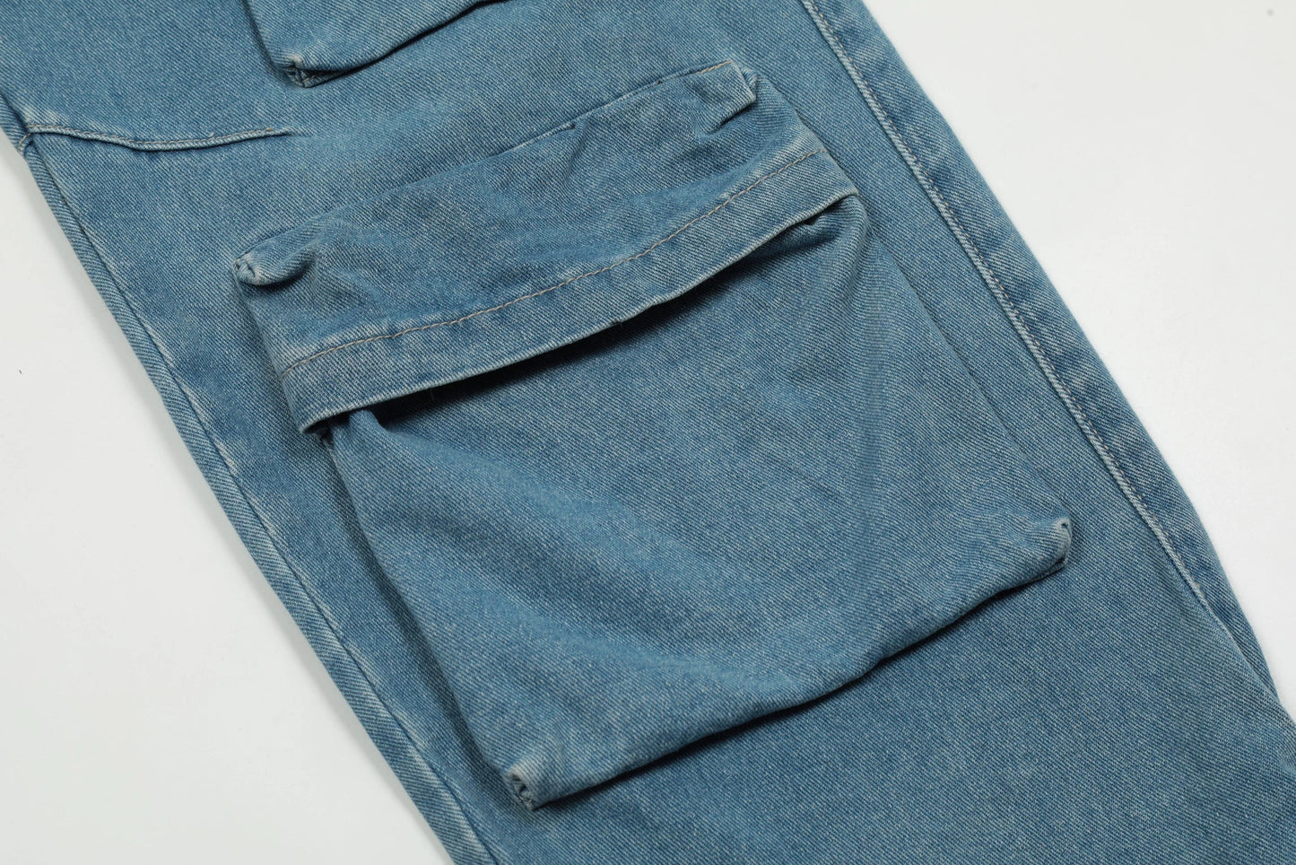 American High Street Multi-pocket Washed Baggy Jeans in Blue, featuring a relaxed, baggy fit and multiple pockets for functional style.