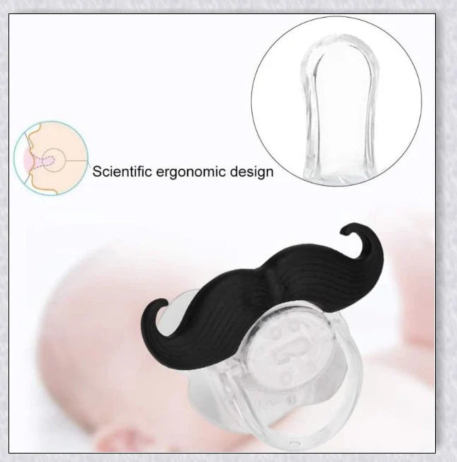 Adorable mustache-themed pacifier for newborns, designed with premium materials for safety and comfort