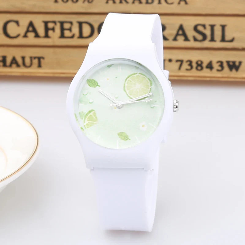 A children's wristwatch with a vibrant lemon-inspired design, featuring a waterproof casing and luminous dial for easy time-telling.