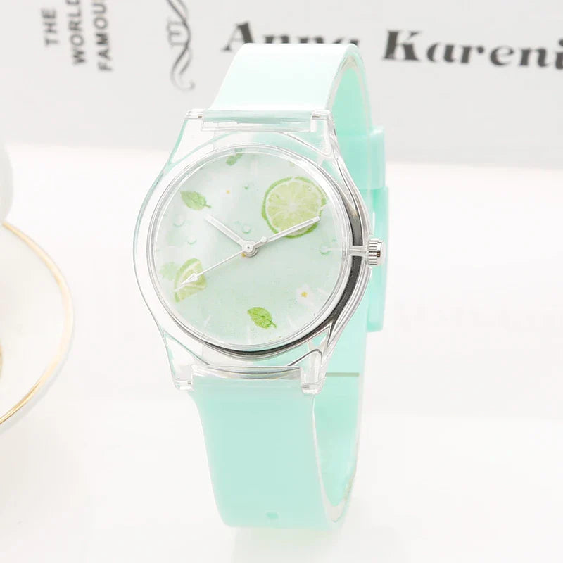 A children's wristwatch with a vibrant lemon-inspired design, featuring a waterproof casing and luminous dial for easy time-telling.