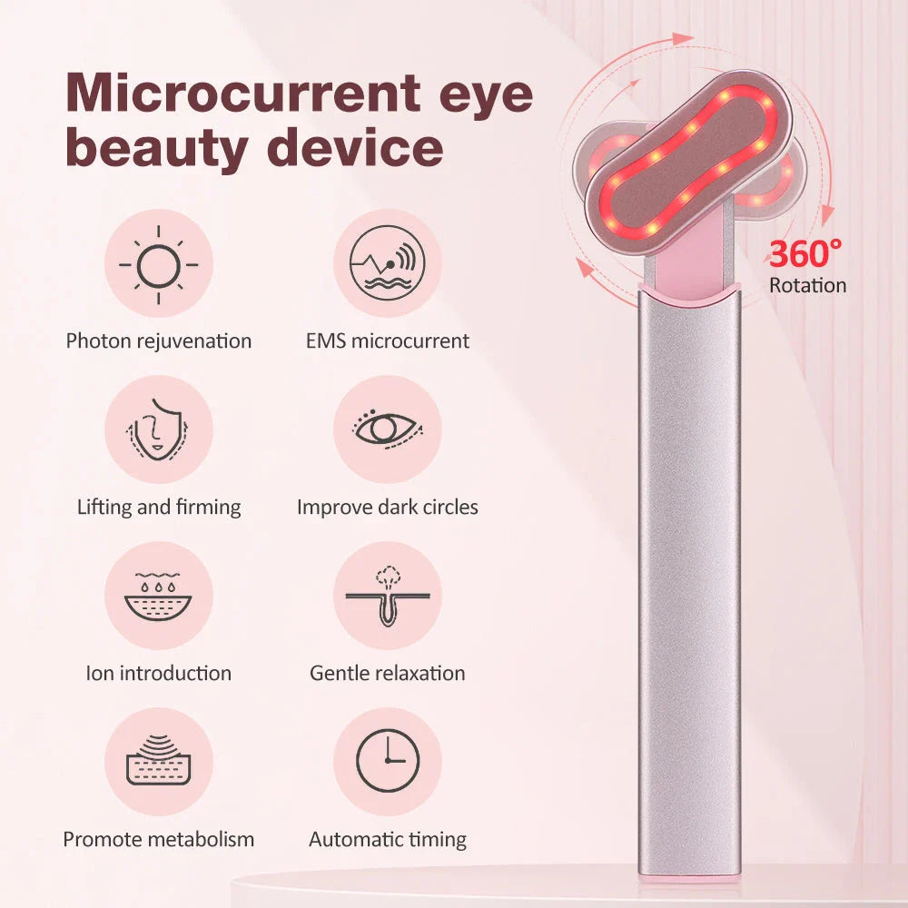 The EMS Eye Beauty Device, a compact and portable eye massager with microcurrent, warm compress, and 360° rotation technology to revitalise the delicate eye area.