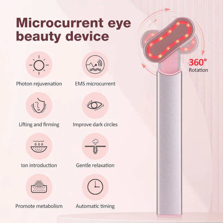 The EMS Eye Beauty Device, a compact and portable eye massager with microcurrent, warm compress, and 360° rotation technology to revitalise the delicate eye area.