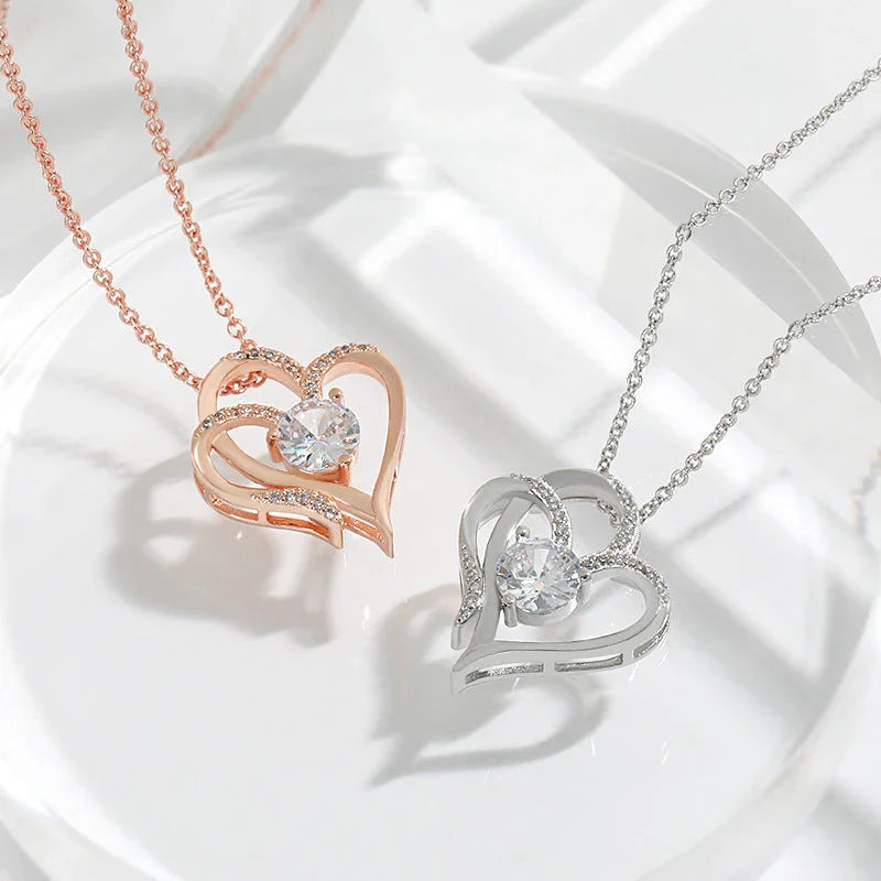 Heart-shaped pendant necklace with sparkling rhinestones, a stylish and elegant accessory for women