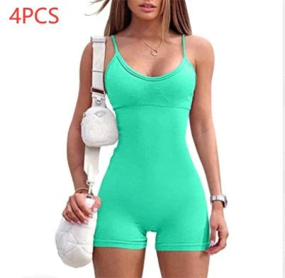 Stylish spaghetti strap workout jumpsuit for women in various vibrant colors