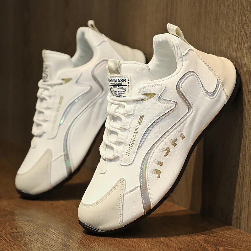 Stylish lace-up sneakers with colorblock design, breathable mesh, and non-slip sole for active men