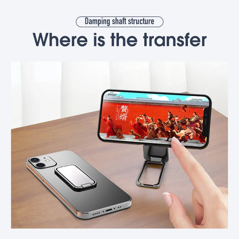 Adjustable magnetic phone stand for desk and car use, compatible with all smartphones and tablets