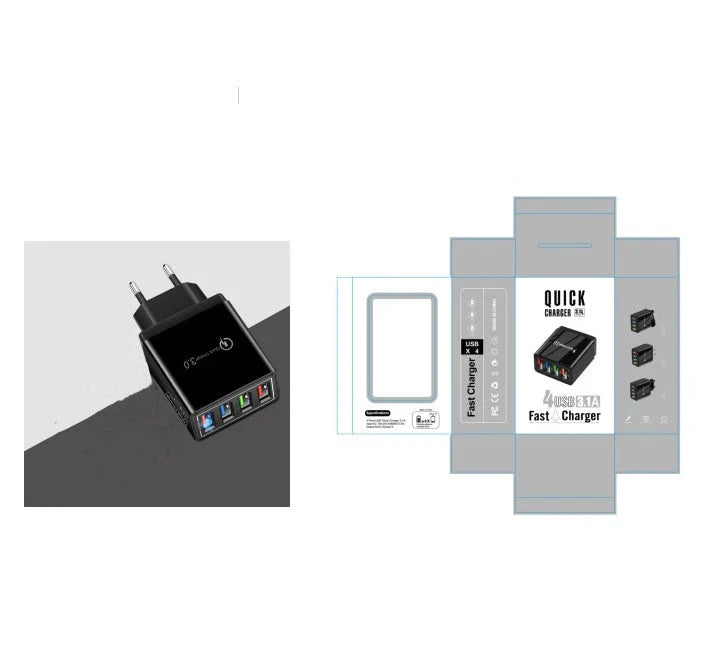 Powerful 4-Port USB Wall Charger with Quick Charge 3.0 for Phones and Tablets