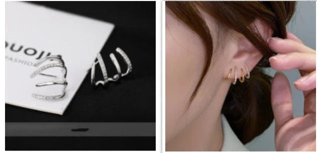 Pair of 925 sterling silver earrings with four-prong zircon stone settings in a geometric design