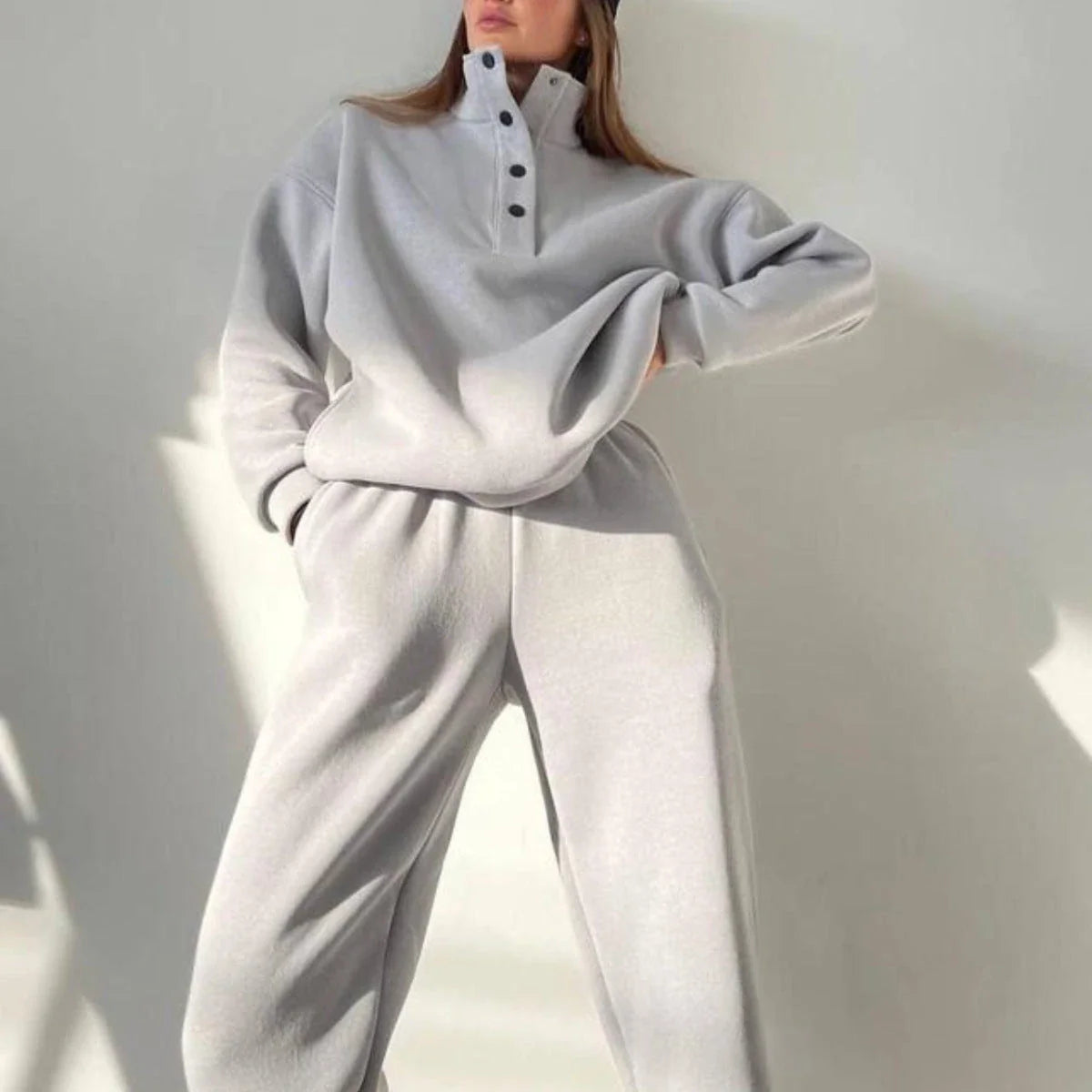 Cozy Casual Oversized Pullover & Pant Set in White, Gray, and Beige Colors