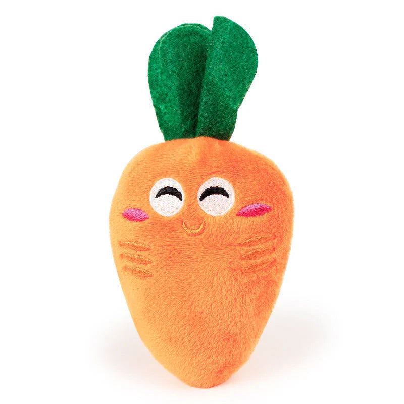 Plush carrot-shaped dog toy with snuffle mat for interactive play and mental stimulation