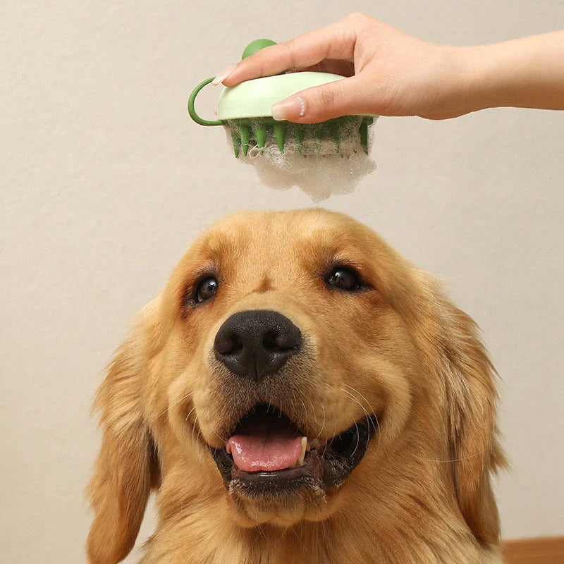 Soft silicone pet hair remover brush in various colors for bathing, grooming, and massage