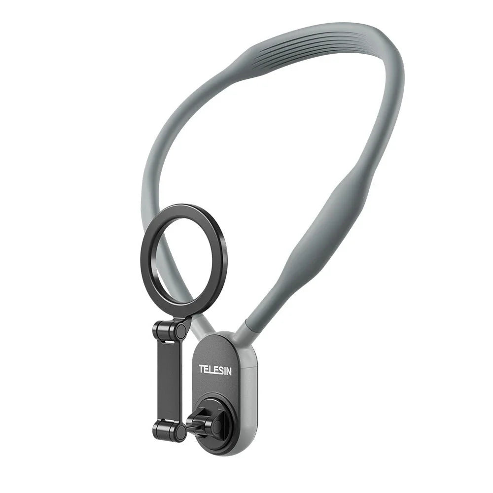 Magnetic silicone phone neck mount with adjustable design and quick-release feature for hands-free mobility