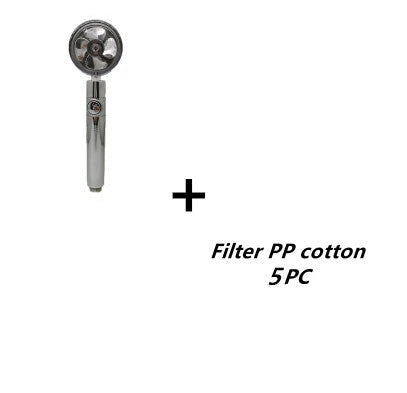 A high-pressure handheld shower head with a turbo-charged water flow and a cotton filter for a luxurious, spa-like bathing experience.