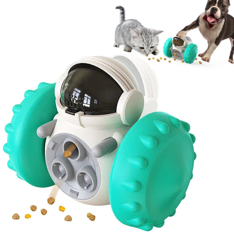 Interactive puzzle slow feeder toy for dogs and cats, with a rolling tumbler design that encourages active and entertaining feeding