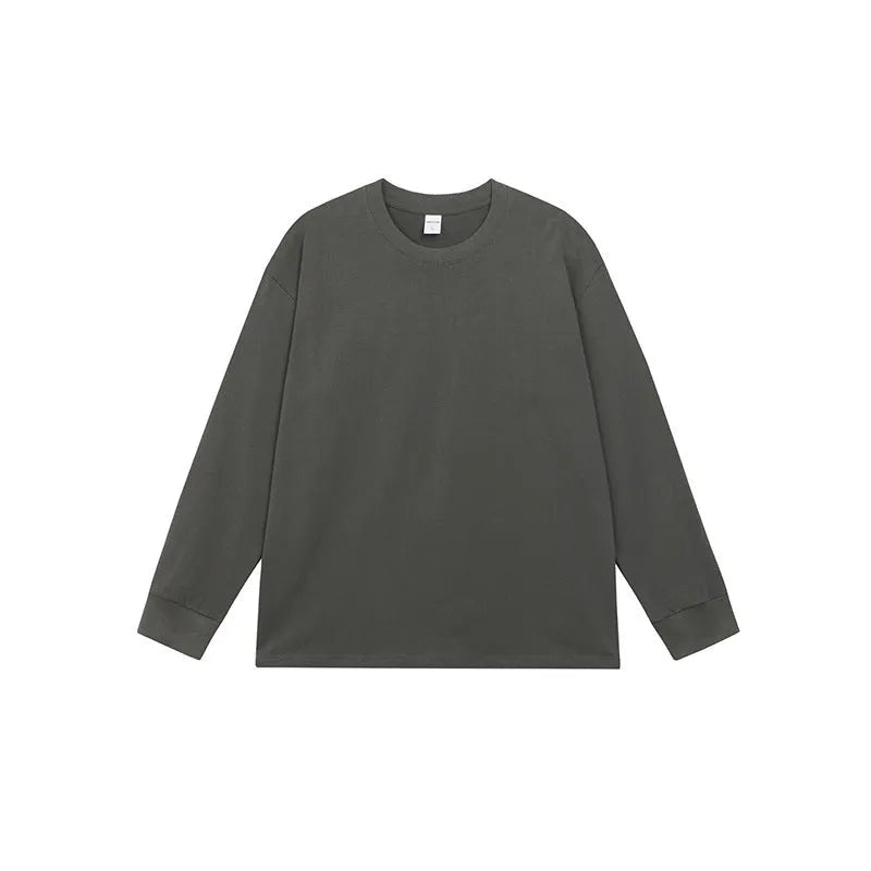 Men's loose fit solid colour cotton long sleeve t-shirt on a hanger