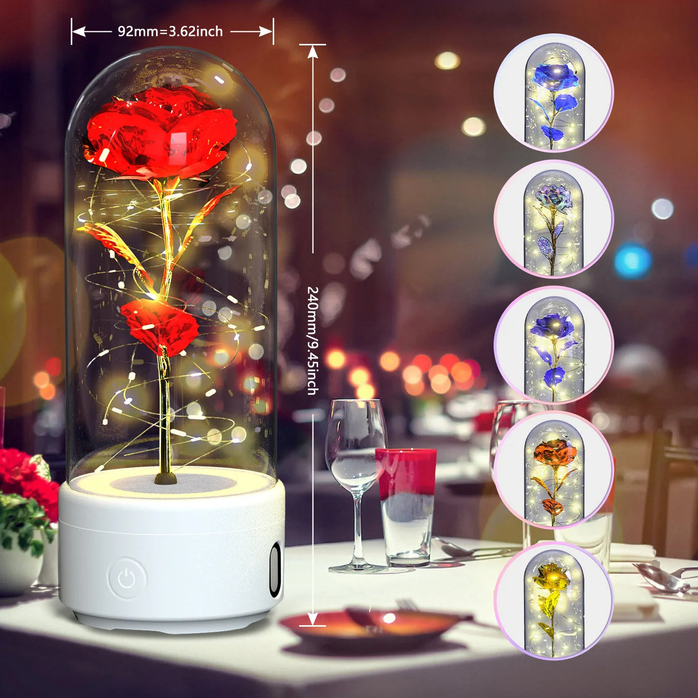 Elegant rose-themed LED light and Bluetooth speaker for romantic ambience and immersive audio experiences