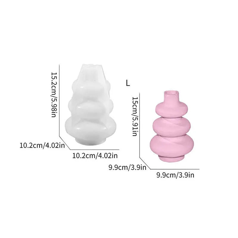 Silicone baking mould in shape of three-layer irregular circle vase on white background