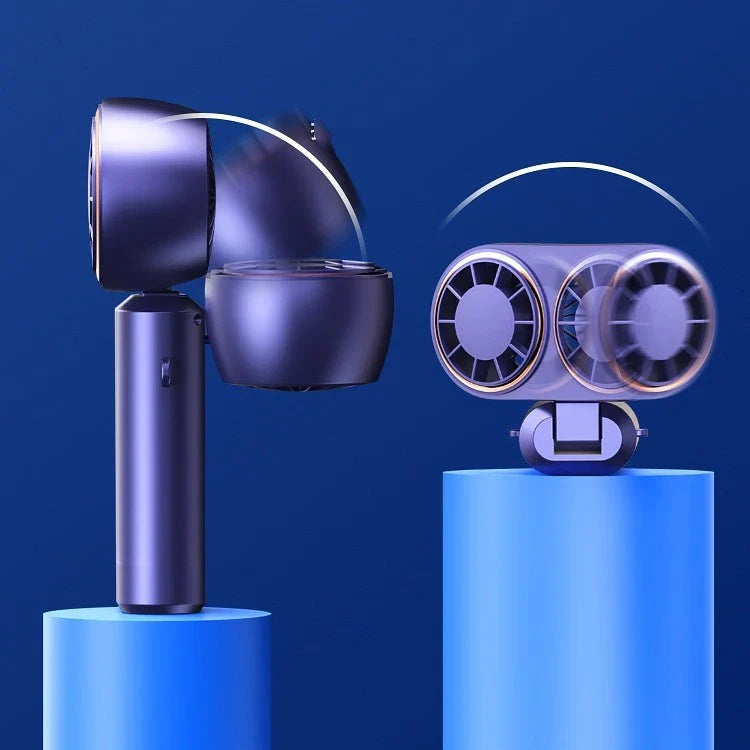 Portable USB-powered handheld fan with foldable design, adjustable speeds, and digital display