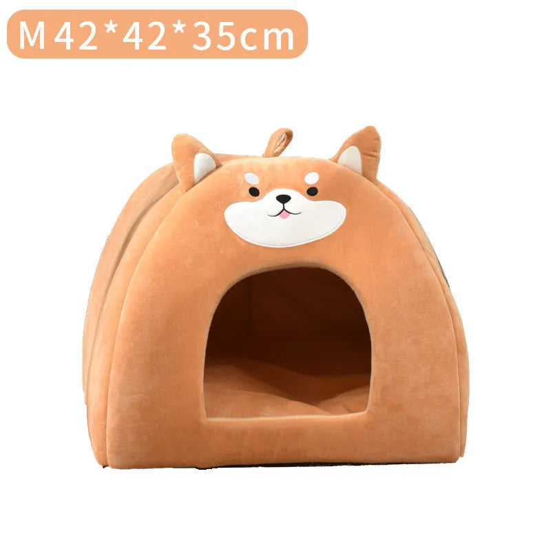 A cloth cat bed shown in three size options: small, medium, and large.
