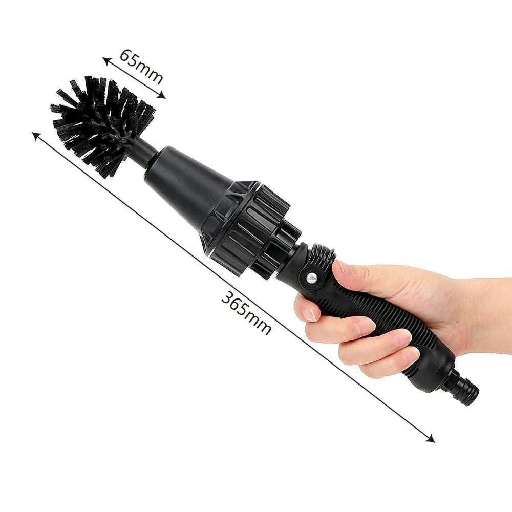 Water-powered rotating cleaning brush for effortless car, pet, and outdoor furniture cleaning