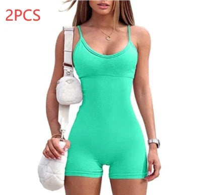 Stylish spaghetti strap workout jumpsuit for women in various vibrant colors