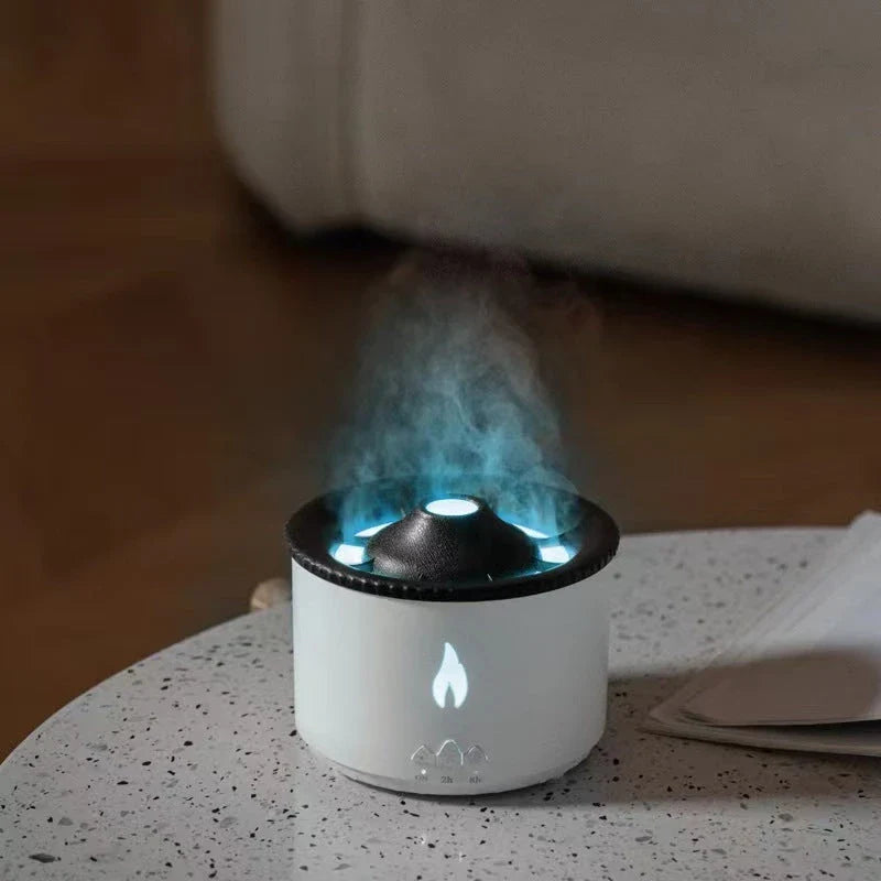 Ultrasonic essential oil humidifier with mesmerizing flame and jellyfish smoke ring effects, ideal for creating a soothing and relaxing atmosphere in any home or office.