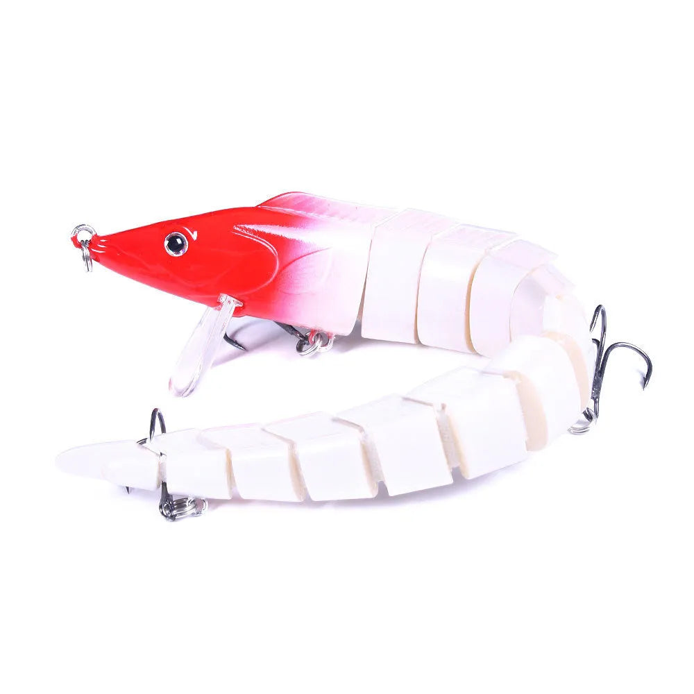 23 cm long multi-section soft plastic loach fishing lure in various colours on a white background.