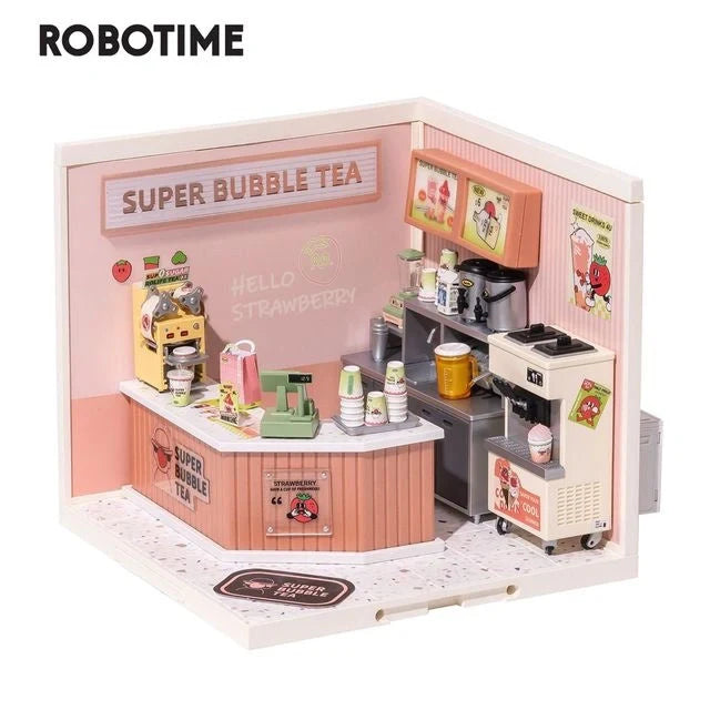 Robotime Rolife DIY Miniature Cafe Building Kit with ambient light set