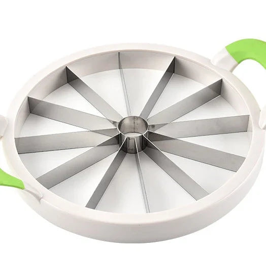 Premium stainless steel watermelon slicer with non-slip handles for quick, safe, and effortless watermelon cutting