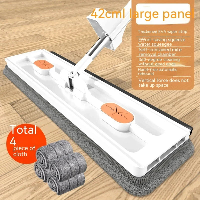 A premium 360° rotating flat mop with a stainless steel handle, suitable for cleaning various flooring types in homes.