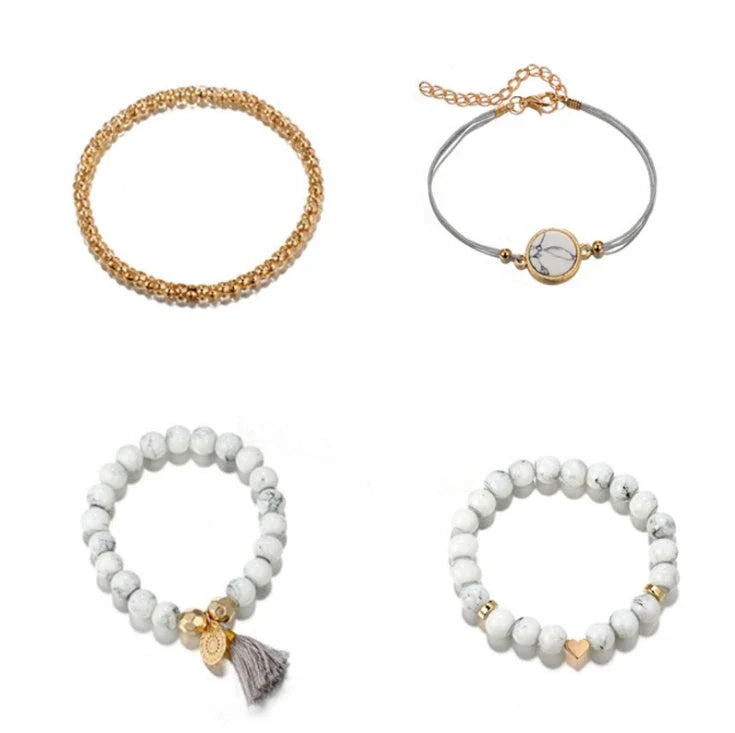 Elegant Geometric Stone Bracelet Set - Fashionable Fringed Accessory