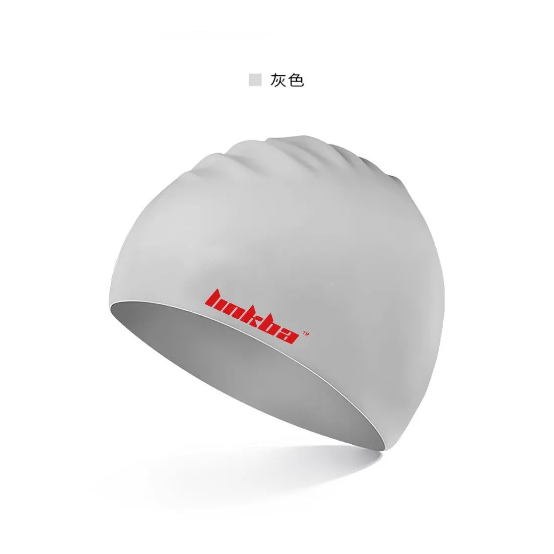 Silicone swimming cap with earmuffs in multiple colours showing letter pattern.