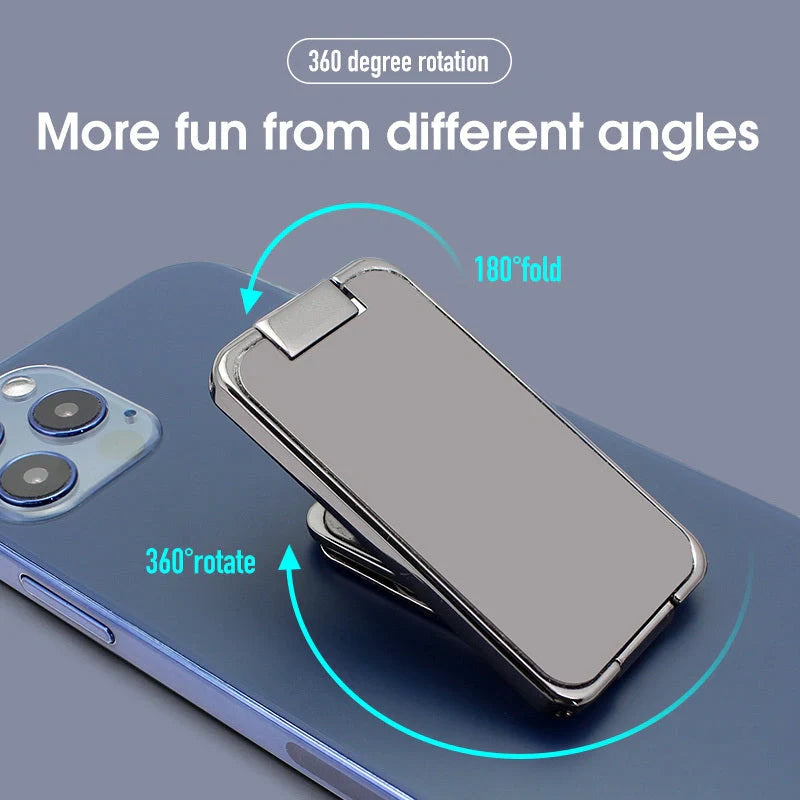 Adjustable magnetic phone stand for desk and car use, compatible with all smartphones and tablets