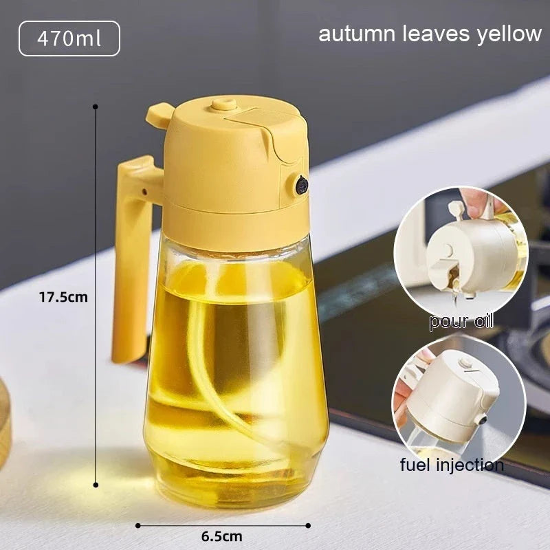 Premium 470mL glass oil sprayer with dual mist and pour functionality, ideal for cooking, baking, and grilling