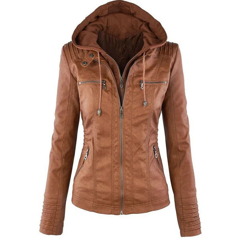 Stylish Detachable Hooded Jacket with Pockets - Casual Autumn/Winter Coat for Women in Various Colors