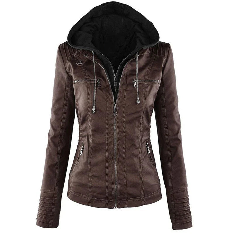Stylish Detachable Hooded Jacket with Pockets - Casual Autumn/Winter Coat for Women in Various Colors