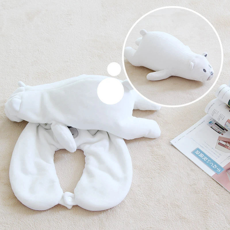 A soft and cozy penguin-shaped neck pillow with a unique U-shaped design for customized neck and shoulder support.