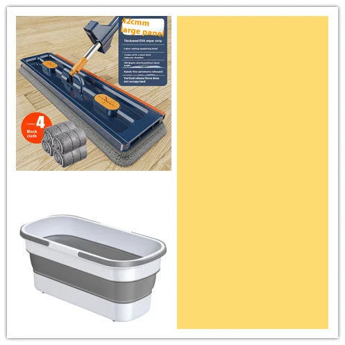 A premium 360° rotating flat mop with a stainless steel handle, suitable for cleaning various flooring types in homes.