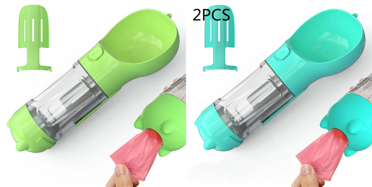 Multipurpose Pet Water Bottle with Feeding Bowl and Waste Bag Storage - Durable, Portable, and Convenient
