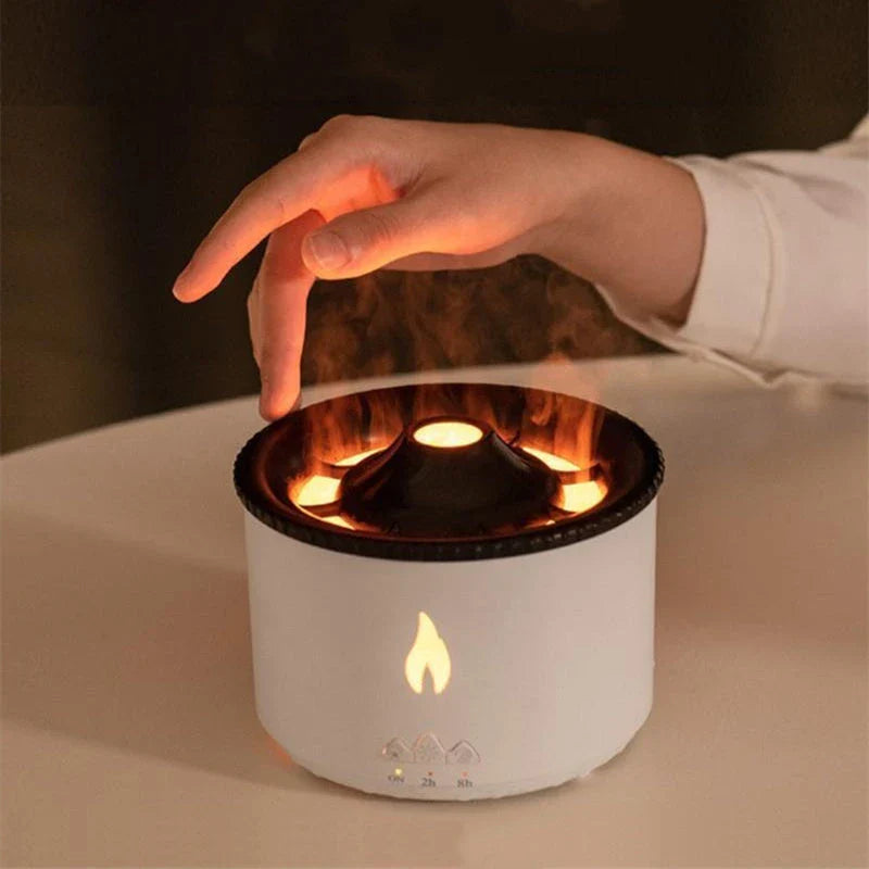 Ultrasonic essential oil humidifier with mesmerizing flame and jellyfish smoke ring effects, ideal for creating a soothing and relaxing atmosphere in any home or office.