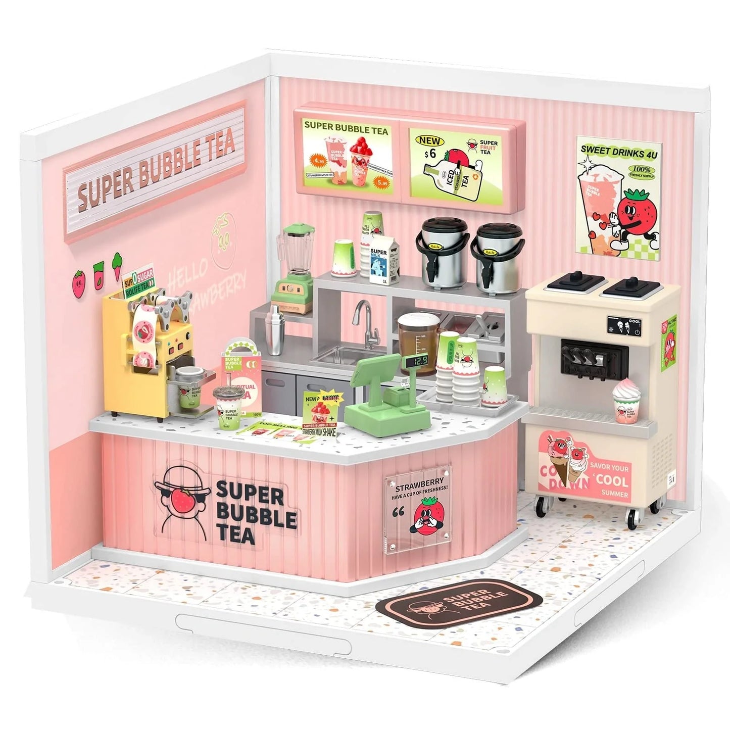 Robotime Rolife DIY Miniature Cafe Building Kit with ambient light set