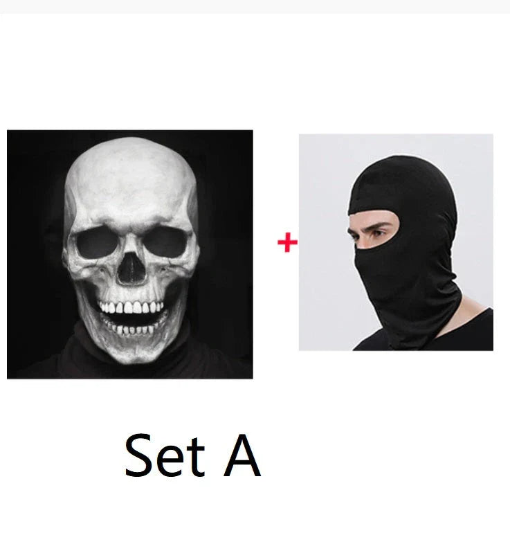 Lifelike 3D skull mask with movable jaw, perfect for Halloween costumes and cosplay events