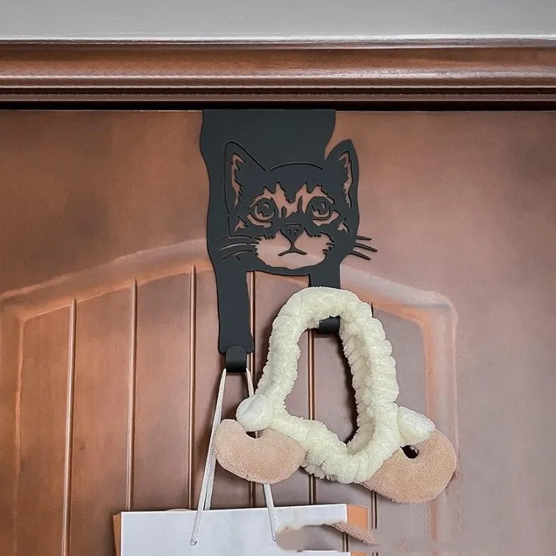 Black iron decorative cat wall hook with punch-free mounting