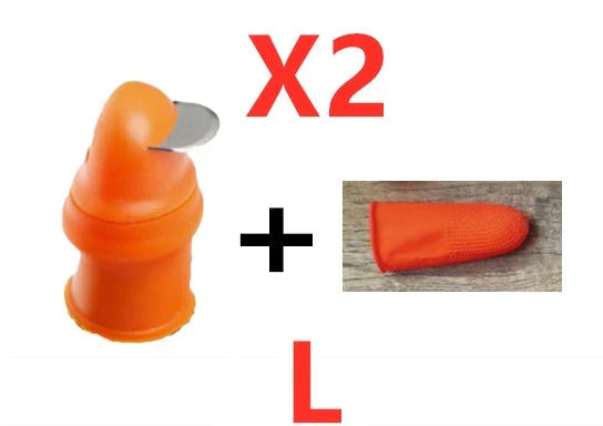 Silicone thumb protector with sharp curved blade for effortless vegetable, fruit, and crop harvesting in the garden or farm