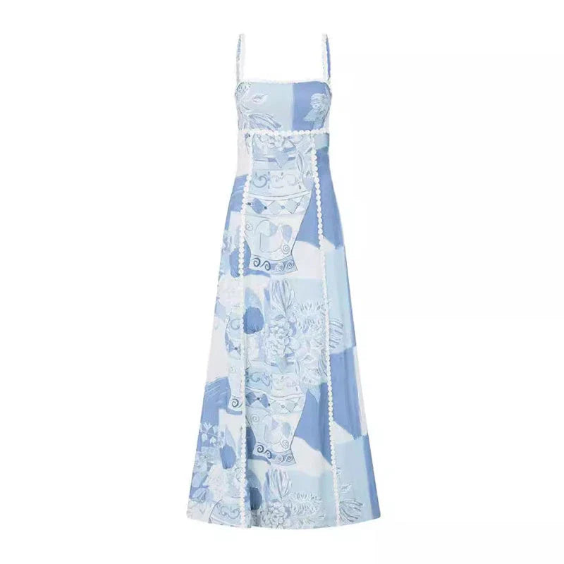 Floral lace maxi dress with backless design and bow accents